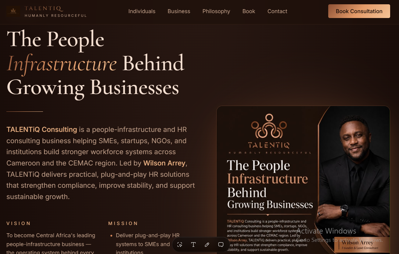 Example ANTAANA-built website — TALENTiQ Consulting homepage